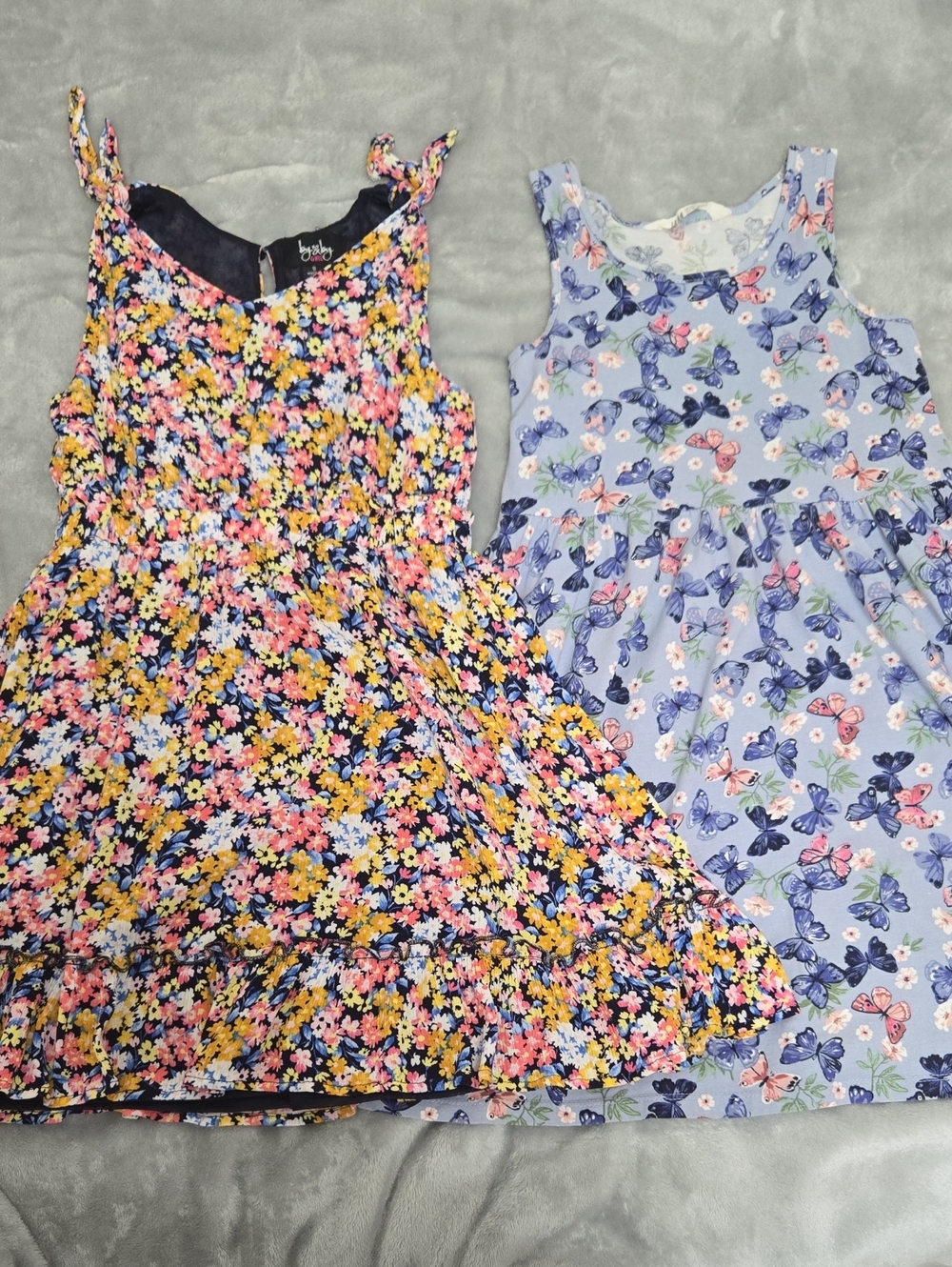 Girl Sundresses, Size 8 - Floral Tie-Shoulder and Light Blue Butterfly Sundress